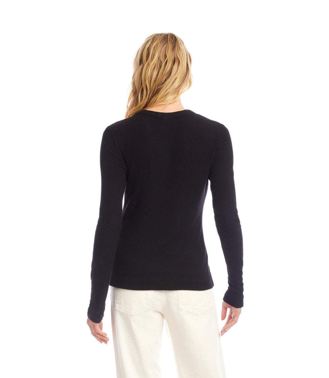 Karen Kane Black Long Sleeve Ribbed Crewneck Top Karen Kane