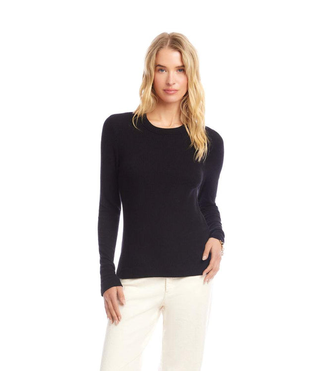 Karen Kane Black Long Sleeve Ribbed Crewneck Top Karen Kane