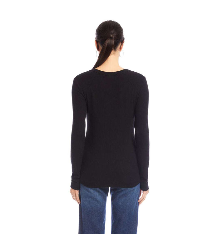 Karen Kane Black Long Sleeve Ribbed V-Neck Top Karen Kane