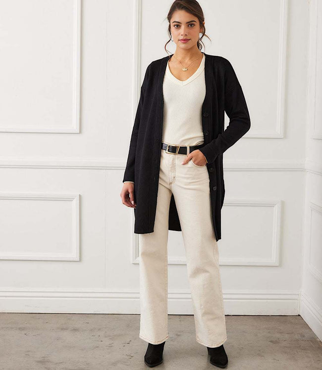 Karen Kane Black Long Sleeve Shirttail Cardigan Karen Kane