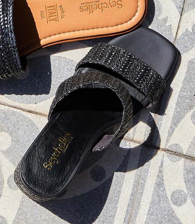 Karen Kane Black Newport Raffia Strap Heel Sandals Karen Kane