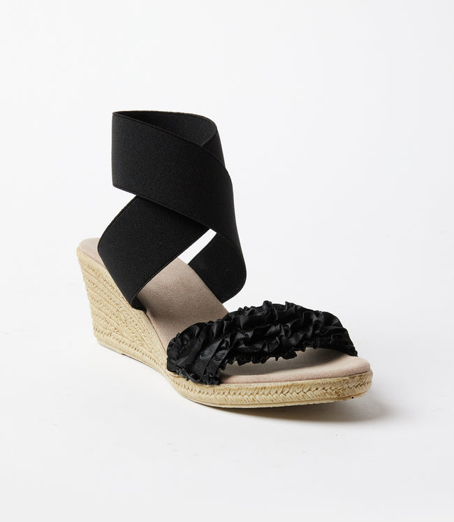 Karen Kane Black Onyx Carolina Ruffle Espadrille Wedge Sandals Karen Kane