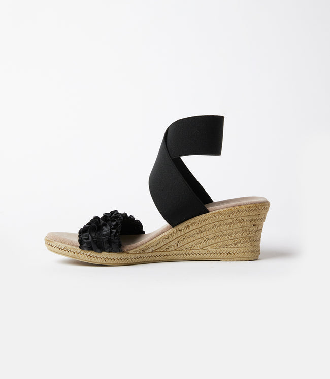 Karen Kane Black Onyx Carolina Ruffle Espadrille Wedge Sandals Karen Kane