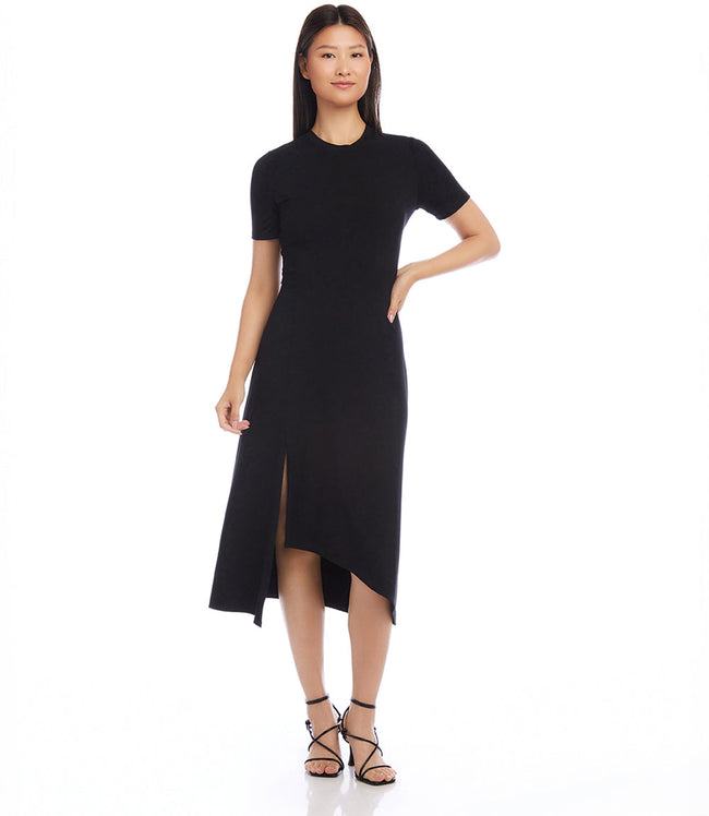 Karen Kane Black Petite Size Asymmetric Front-Slit Dress Karen Kane
