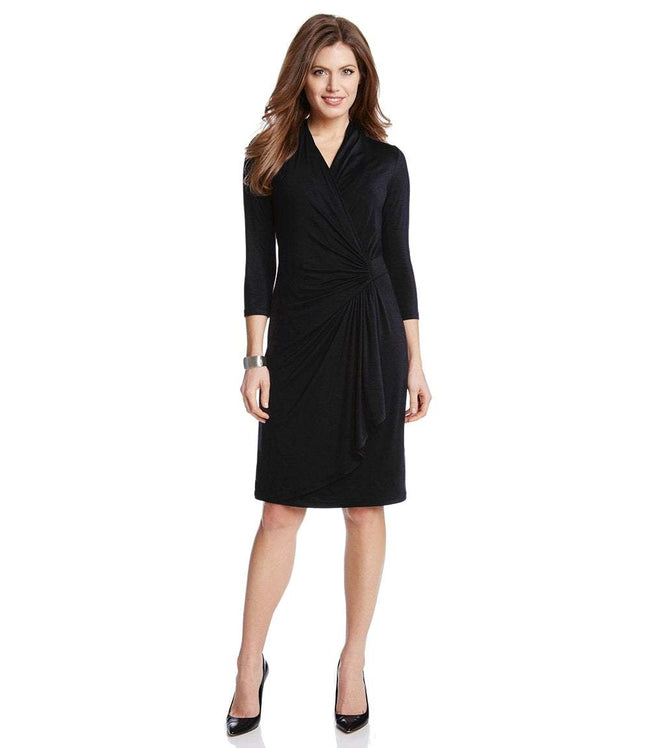 Karen Kane Black Petite Size Cascade Wrap Dress Karen Kane