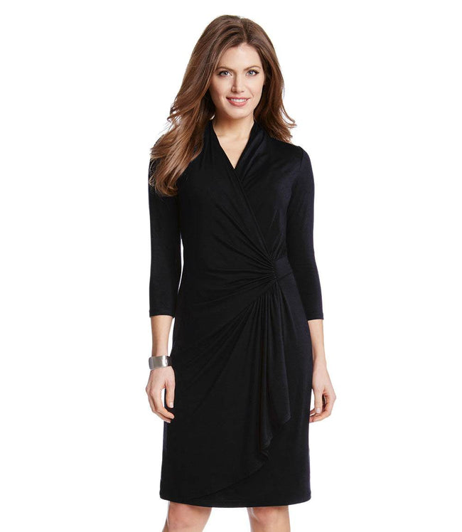 Karen Kane Black Petite Size Cascade Wrap Dress Karen Kane