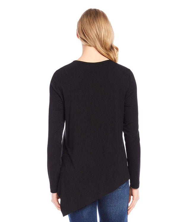 Karen Kane Black Petite Size Embellished Asymmetric Top Karen Kane