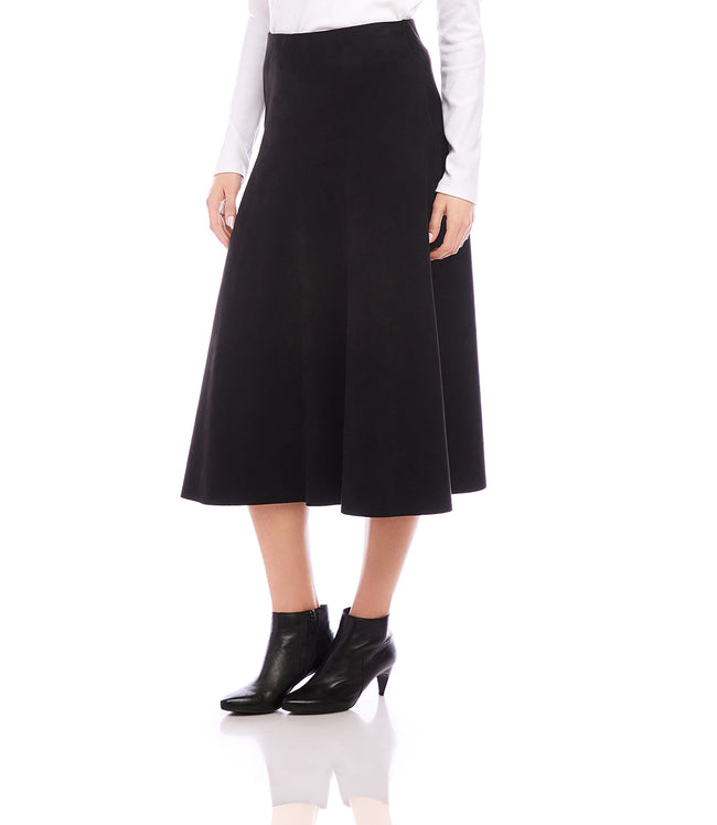 Karen Kane Black Petite Size Faux Suede Midi Skirt Karen Kane