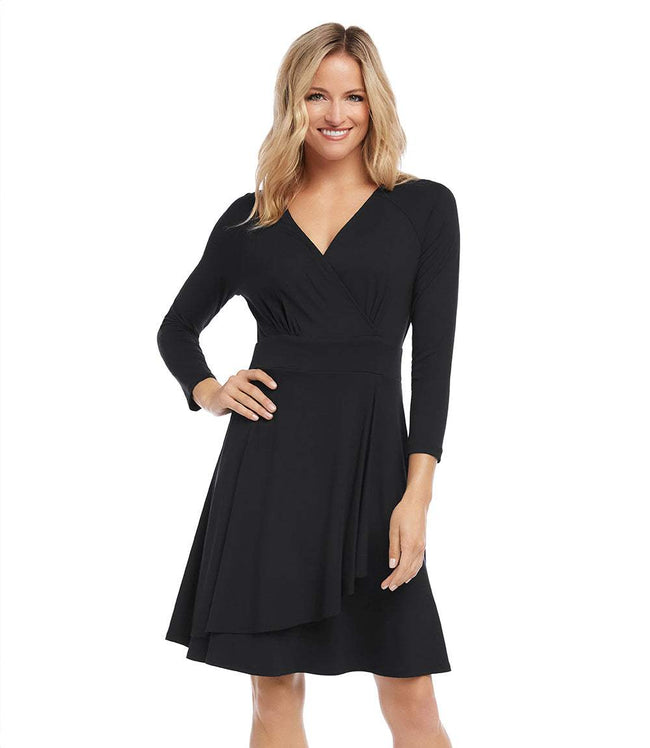 karen kane Black Petite Size Faux Wrap Drape Dress Karen Kane