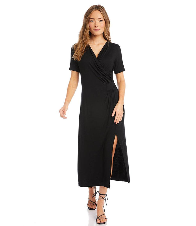 Karen Kane Black Petite Size Faux Wrap Midi Dress Karen Kane