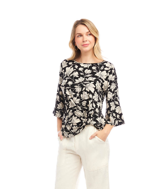 Karen Kane Black Petite Size Flare Sleeve Pick-Up Top Karen Kane