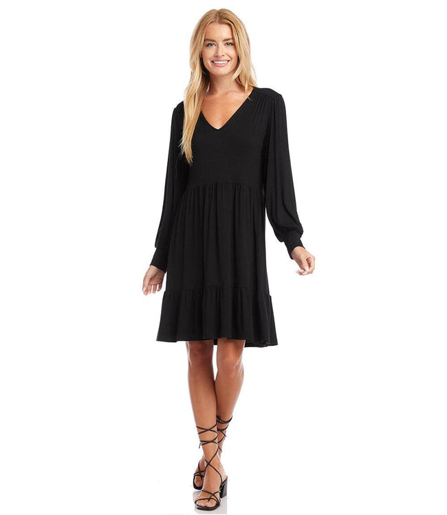 Karen Kane Black Petite Size Long Sleeve Tiered Dress Karen Kane