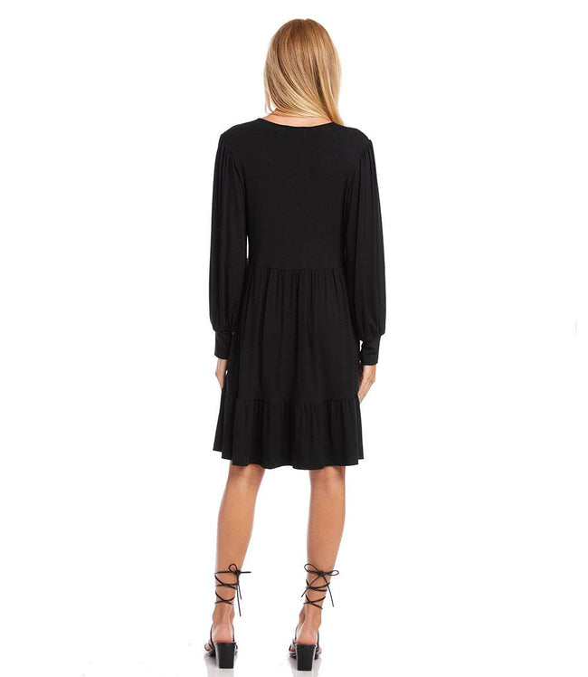 Karen Kane Black Petite Size Long Sleeve Tiered Dress Karen Kane