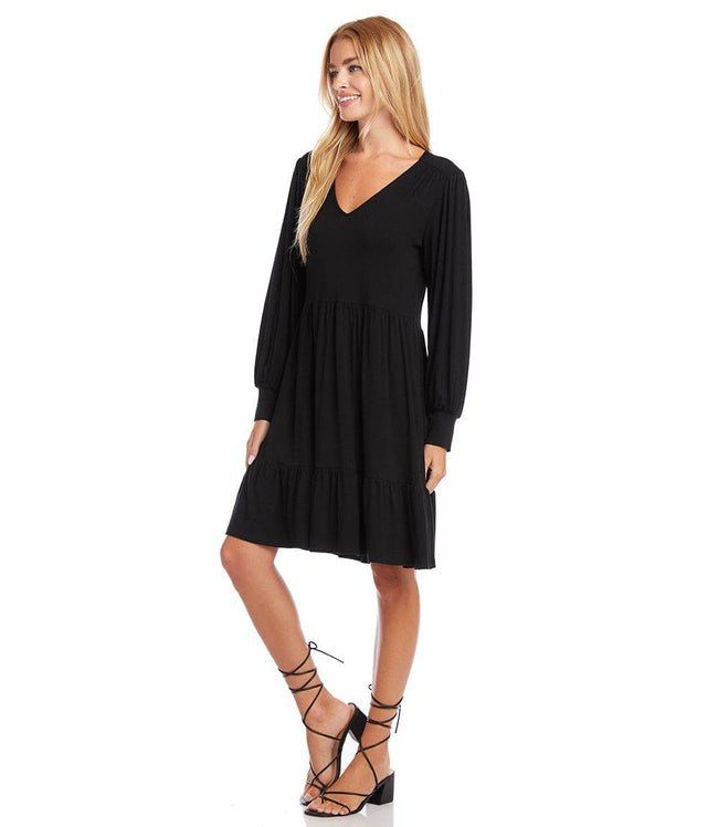 Karen Kane Black Petite Size Long Sleeve Tiered Dress Karen Kane