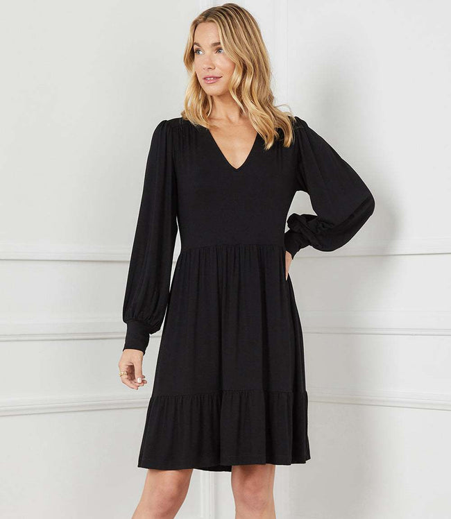 karen kane Black Petite Size Long Sleeve Tiered Dress Karen Kane