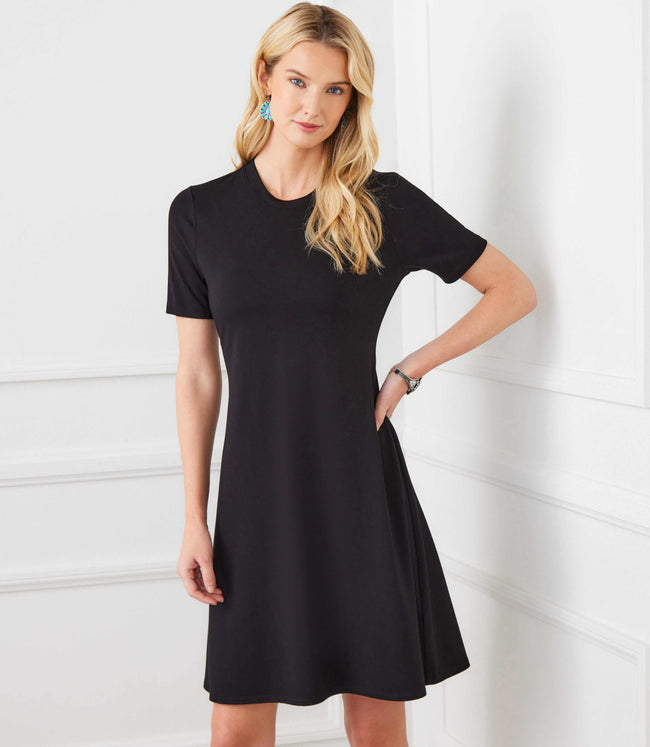 karen kane Black Petite Size Short Sleeve A-Line Dress Karen Kane