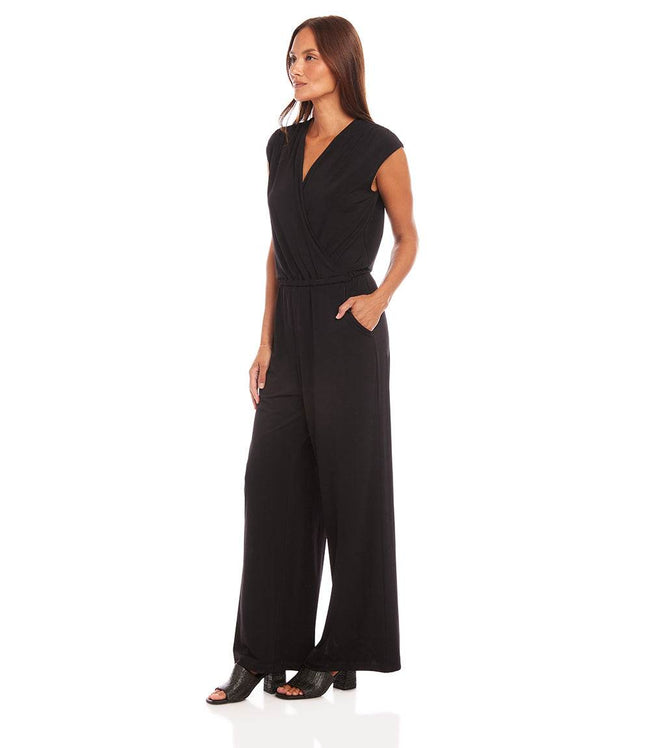 Karen Kane Black Petite Size Sleeveless Travel Jersey Jumpsuit Karen Kane