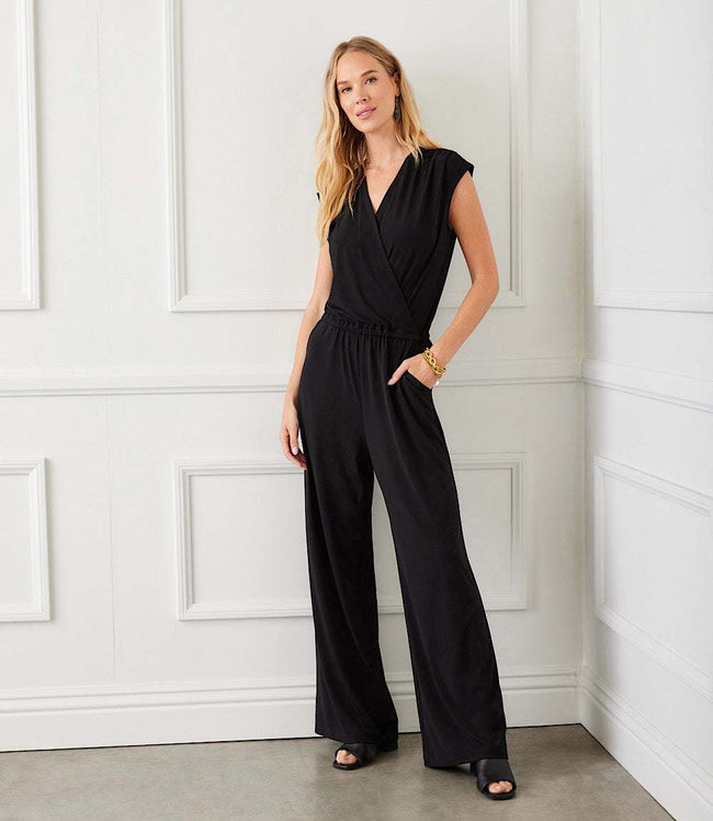 karen kane Black Petite Size Sleeveless Travel Jersey Jumpsuit Karen Kane