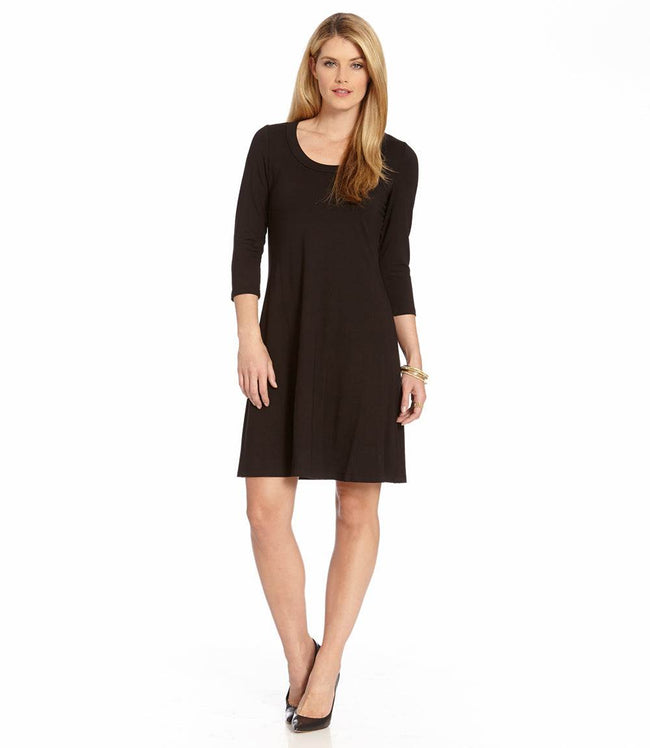 Karen Kane Black Petite Size Three Quarter Sleeve A-Line Dress Karen Kane