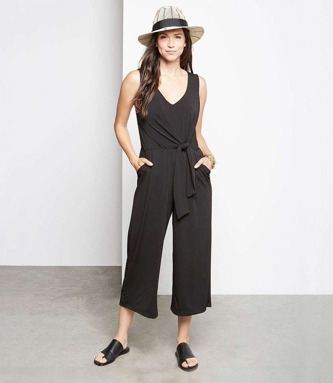 karen kane Black Petite Size Tie-Front Travel Jumpsuit Karen Kane