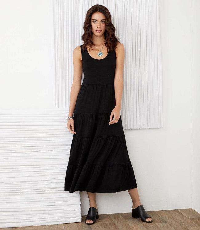 karen kane Black Petite Size Tiered Midi Dress Karen Kane