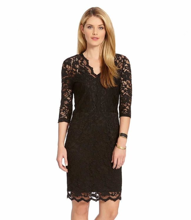 Karen Kane Black Petite Size V-Neck Scallop Lace Dress Karen Kane