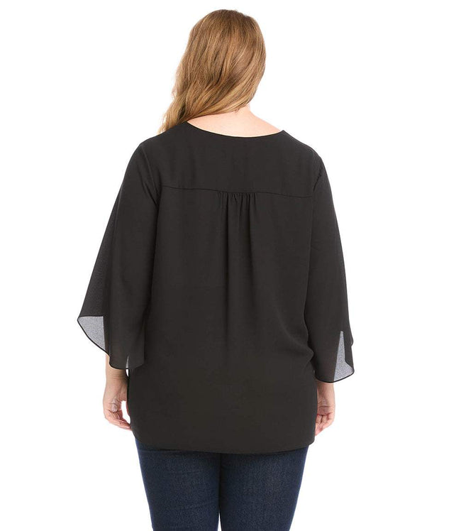 Karen Kane Black Plus Size Bracelet Sleeve Asymmetric Top Karen Kane