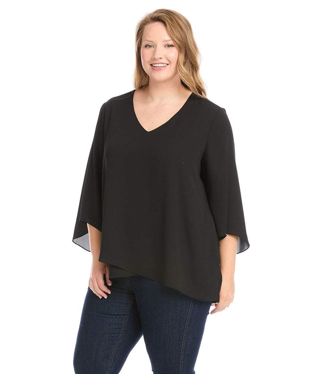 Karen Kane Black Plus Size Bracelet Sleeve Asymmetric Top Karen Kane