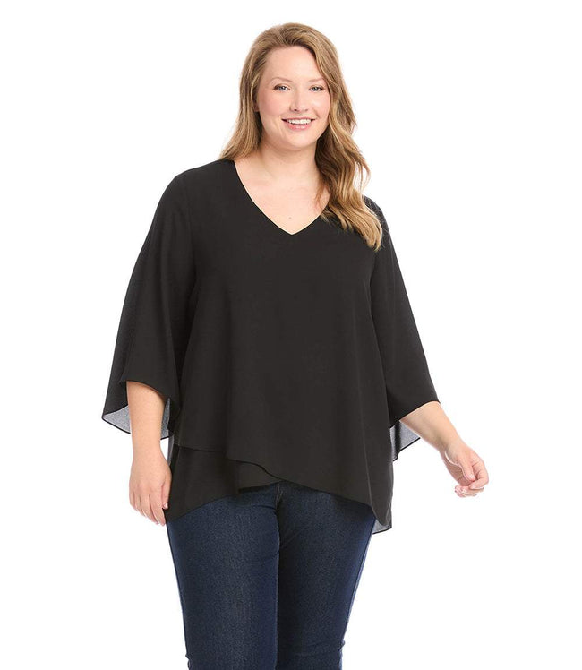 karen kane Black Plus Size Bracelet Sleeve Asymmetric Top Karen Kane