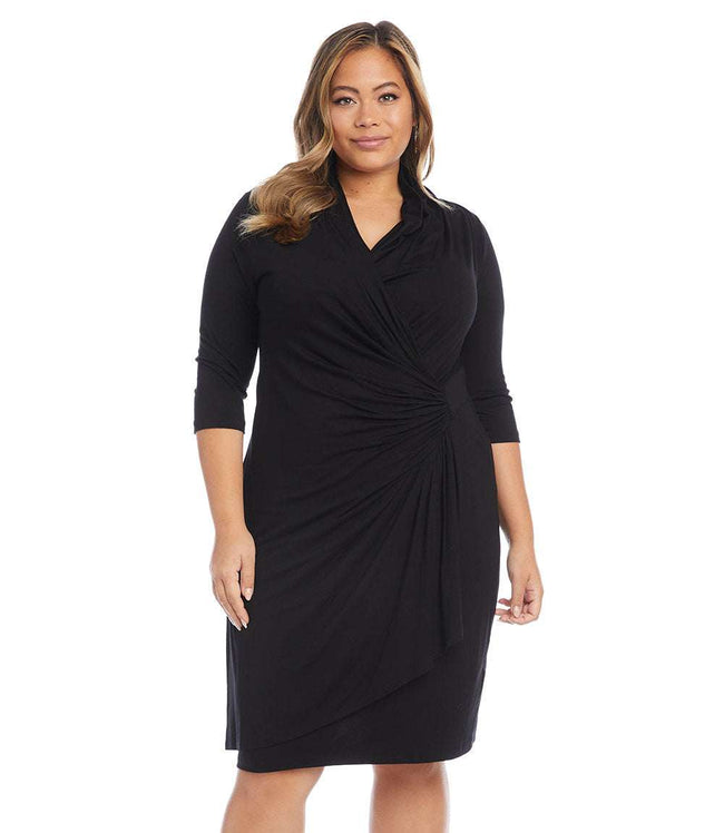 Karen Kane Black Plus Size Cascade Wrap Dress Karen Kane