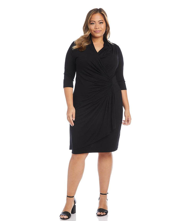 Karen Kane Black Plus Size Cascade Wrap Dress Karen Kane