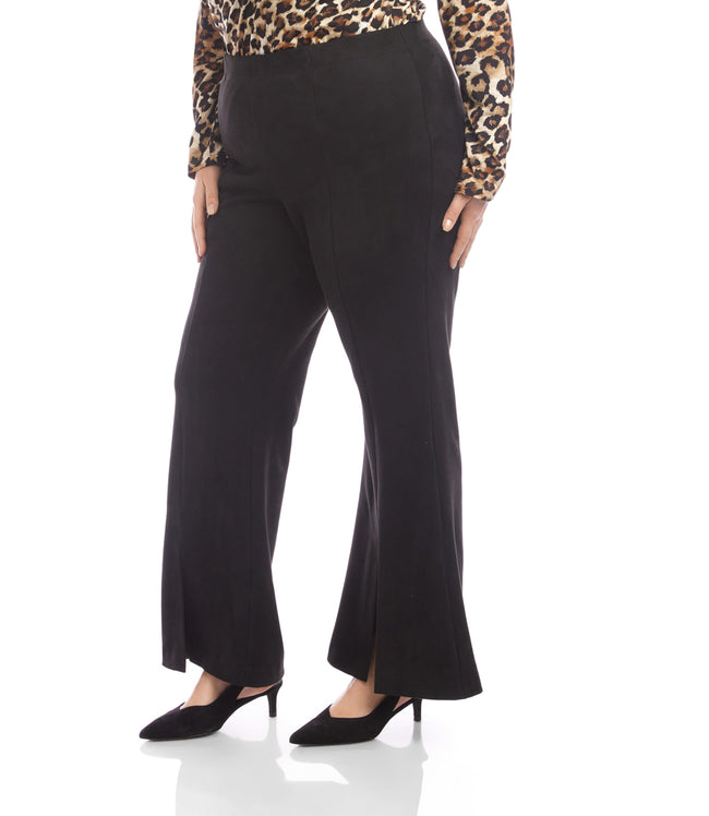 Karen Kane Black Plus Size Faux Suede Front Slit Pants Karen Kane