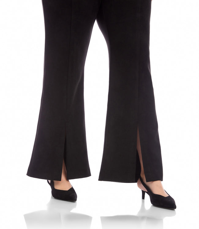 Karen Kane Black Plus Size Faux Suede Front Slit Pants Karen Kane
