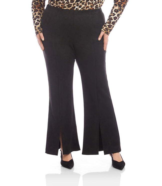 karen kane Black Plus Size Faux Suede Front Slit Pants Karen Kane karen kane Black Plus Size Faux Suede Front Slit Pants Karen Kane