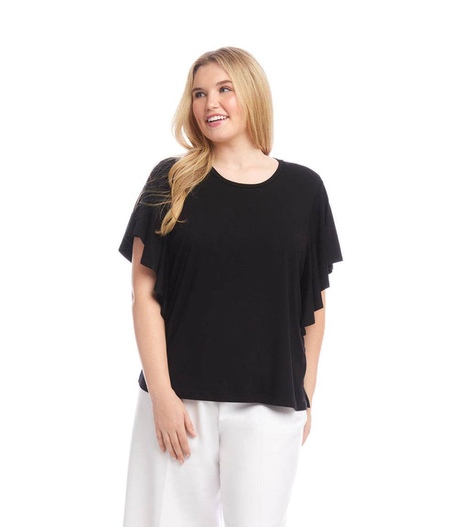Karen Kane Black Plus Size Flutter Sleeve Crew Neck Top Karen Kane