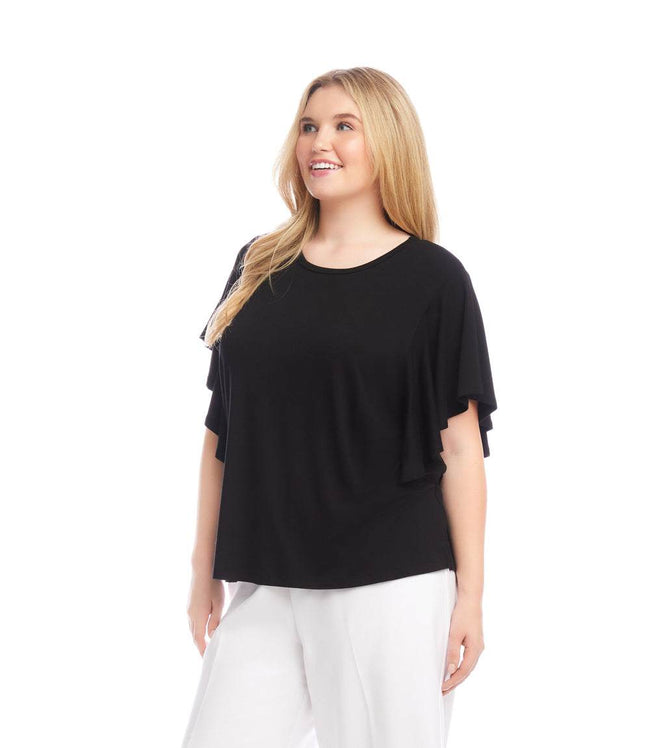 Karen Kane Black Plus Size Flutter Sleeve Crew Neck Top Karen Kane