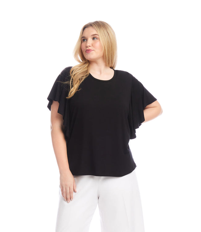 karen kane Black Plus Size Flutter Sleeve Crew Neck Top Karen Kane