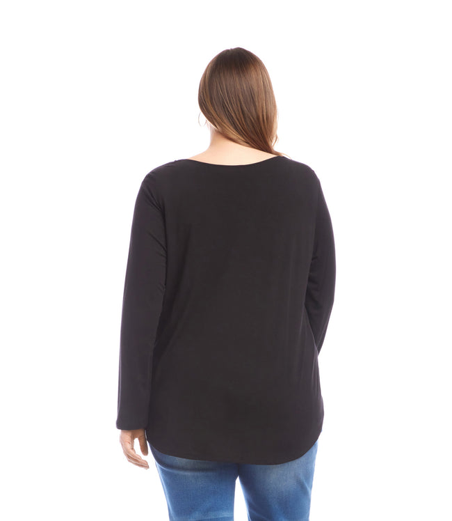 Karen Kane Black Plus Size Long Sleeve Embellished Shirttail Top Karen Kane