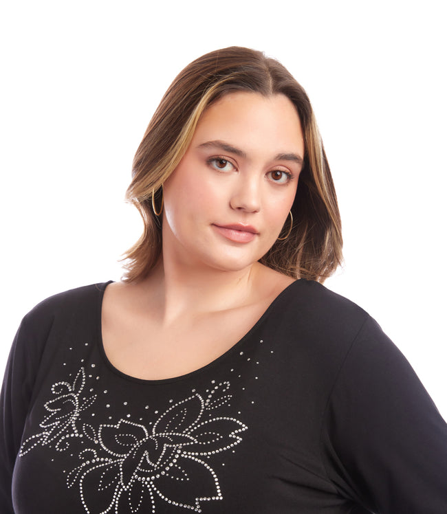 Karen Kane Black Plus Size Long Sleeve Embellished Shirttail Top Karen Kane