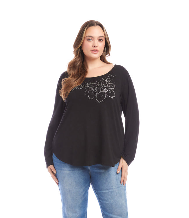karen kane Black Plus Size Long Sleeve Embellished Shirttail Top Karen Kane