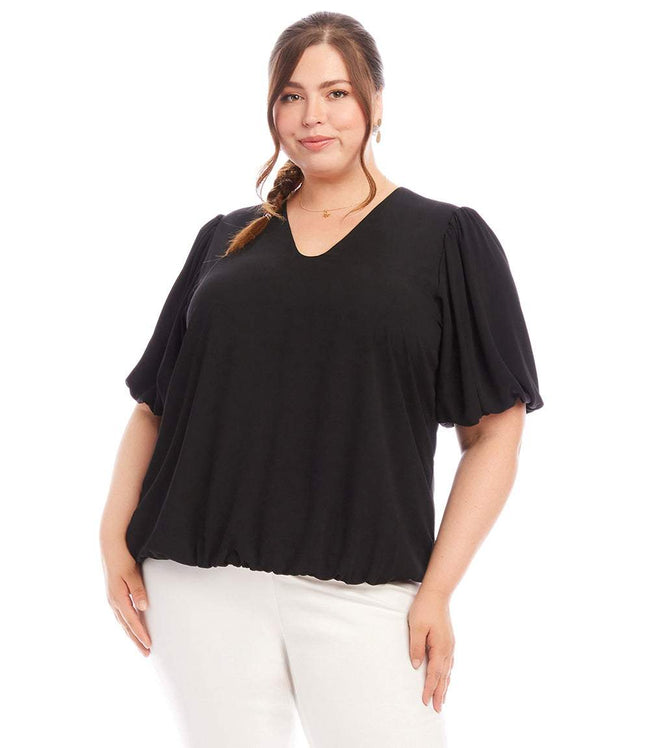 karen kane Black Plus Size Puff Sleeve Top Karen Kane