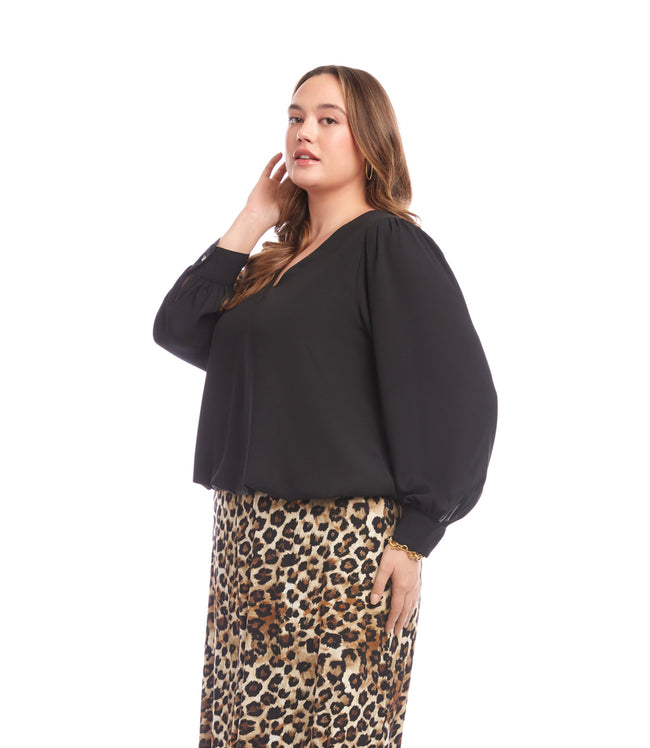 Karen Kane Black Plus Size Puff Sleeve V-Neck Top Karen Kane