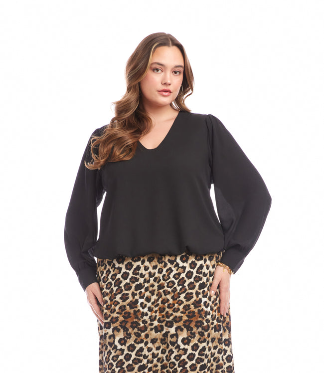 karen kane Black Plus Size Puff Sleeve V-Neck Top Karen Kane
