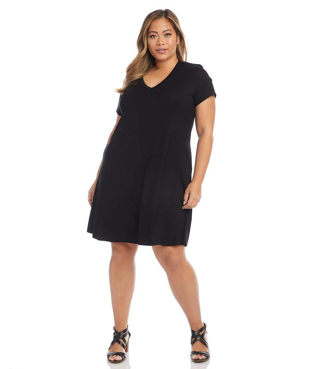 Karen Kane Black Plus Size Quinn V-Neck Pocket Dress Karen Kane