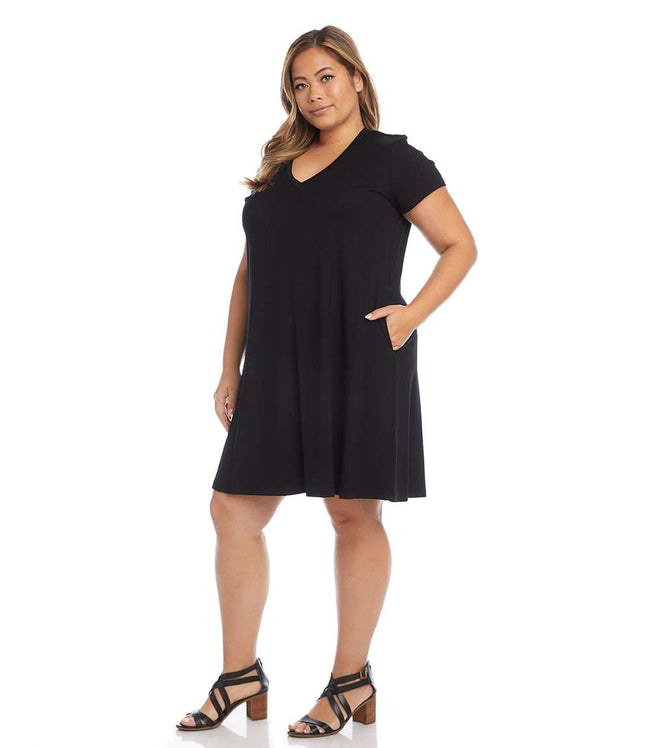 Karen Kane Black Plus Size Quinn V-Neck Pocket Dress Karen Kane