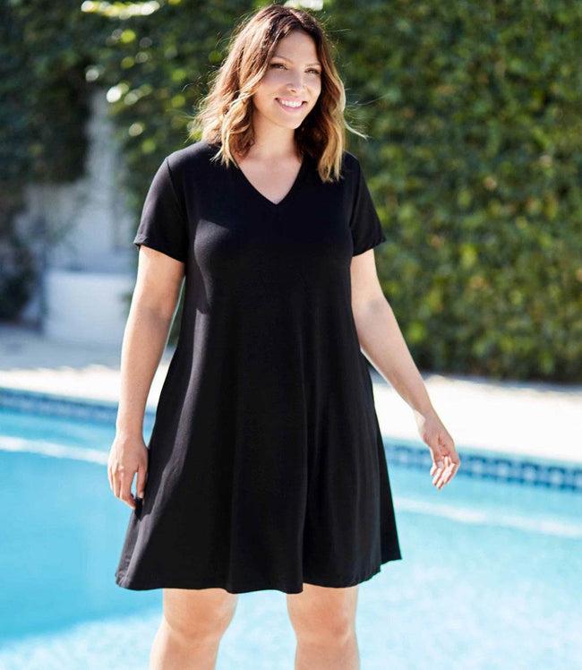 karen kane Black Plus Size Quinn V-Neck Pocket Dress Karen Kane