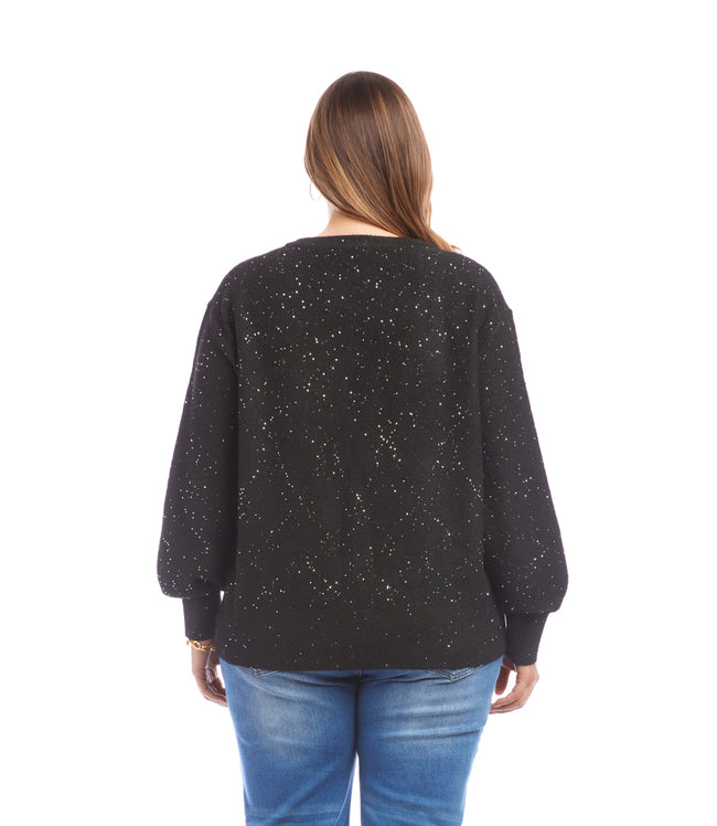 Karen Kane Black Plus Size Sequin V-Neck Sweater Karen Kane