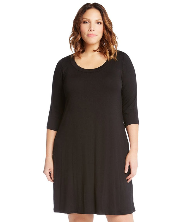 Karen Kane Black Plus Size Three Quarter Sleeve A-Line Dress Karen Kane
