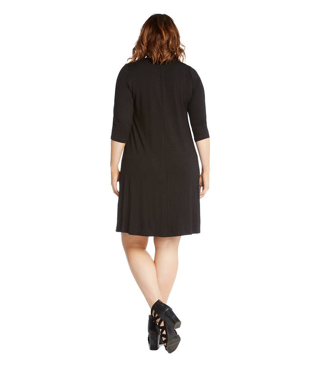 Karen Kane Black Plus Size Three Quarter Sleeve A-Line Dress Karen Kane