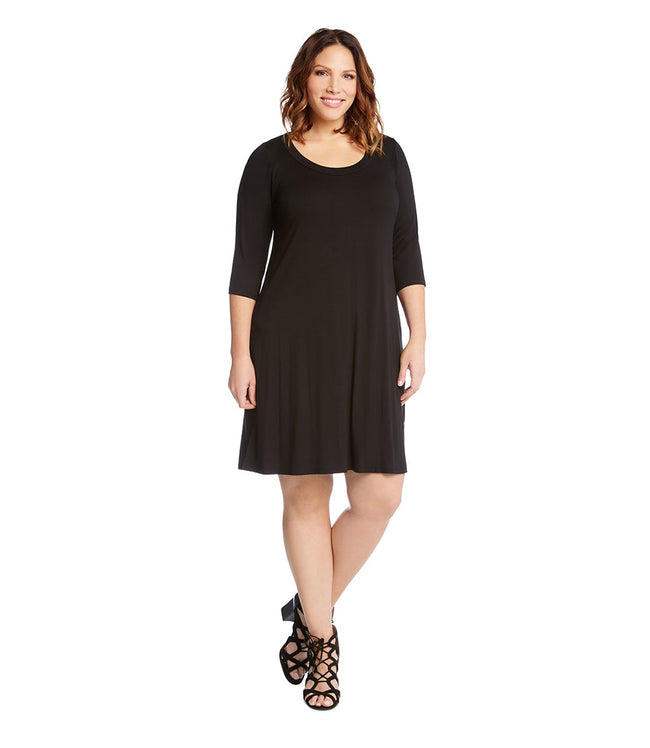 karen kane Black Plus Size Three Quarter Sleeve A-Line Dress Karen Kane